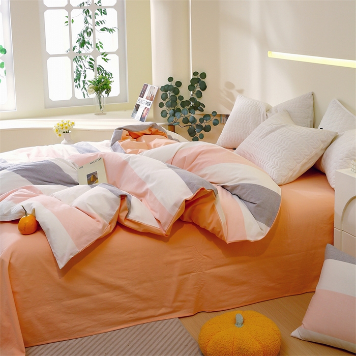 91家纺网 家纺一手货源 找家纺 春皖家纺 2026新款色织AB版水洗棉三件套四件套单品系列（单被套风格一） 素雅-灰白条