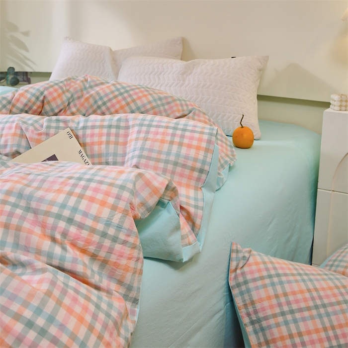91家纺网 家纺一手货源 找家纺 春皖家纺 2026新款色织AB版水洗棉三件套四件套单品系列（单被套风格一） 翠竹-绿格
