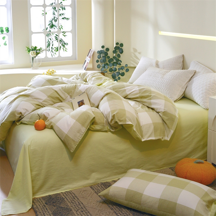 91家纺网 家纺一手货源 找家纺 春皖家纺 2026新款色织AB版水洗棉三件套四件套单品系列（单被套风格一） 素雅-芳绿