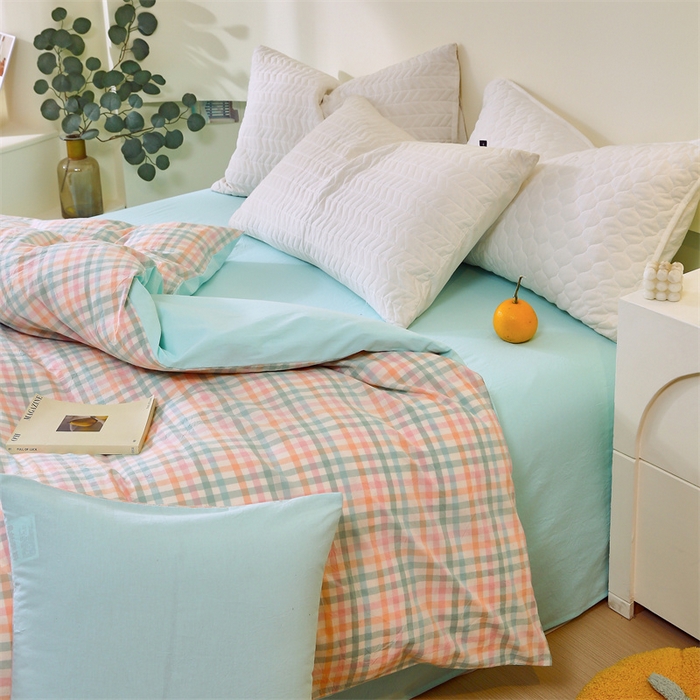 91家纺网 家纺一手货源 找家纺 春皖家纺 2026新款色织AB版水洗棉三件套四件套单品系列（单被套风格一） 翠竹-绿格