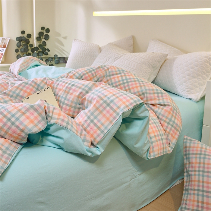 91家纺网 家纺一手货源 找家纺 春皖家纺 2026新款色织AB版水洗棉三件套四件套单品系列（单被套风格一） 翠竹-绿格