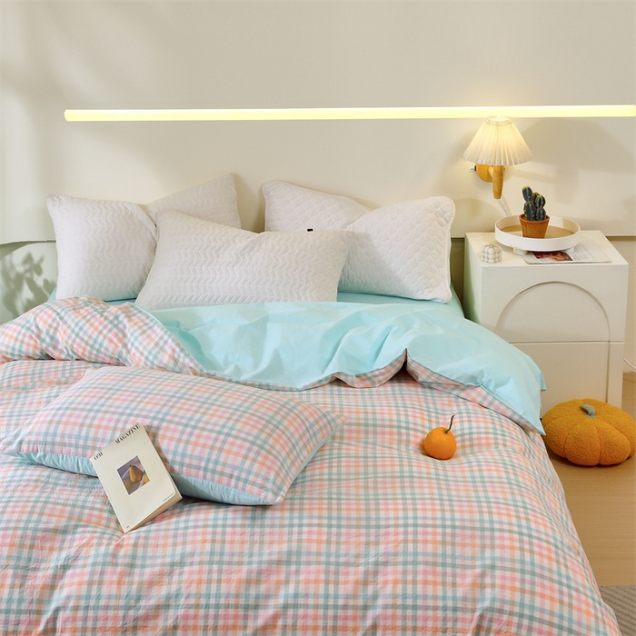 91家纺网 家纺一手货源 找家纺 春皖家纺 2026新款色织AB版水洗棉三件套四件套单品系列（单被套风格一） 翠竹-绿格