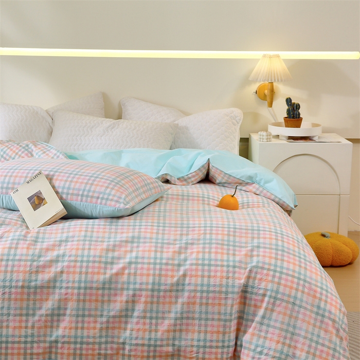 91家纺网 家纺一手货源 找家纺 春皖家纺 2026新款色织AB版水洗棉三件套四件套单品系列（单被套风格一） 翠竹-绿格