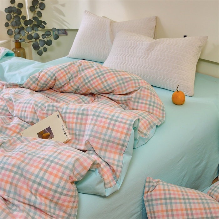 91家纺网 家纺一手货源 找家纺 春皖家纺 2026新款色织AB版水洗棉三件套四件套单品系列（单被套风格一） 翠竹-绿格