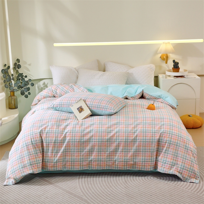 91家纺网 家纺一手货源 找家纺 春皖家纺 2026新款色织AB版水洗棉三件套四件套单品系列（单被套风格一） 翠竹-绿格