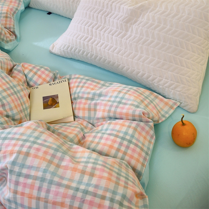 91家纺网 家纺一手货源 找家纺 春皖家纺 2026新款色织AB版水洗棉三件套四件套单品系列（单被套风格一） 翠竹-绿格