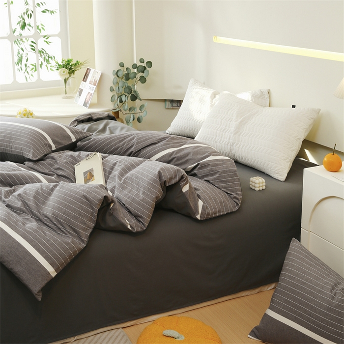 91家纺网 家纺一手货源 找家纺 春皖家纺 2026新款色织AB版水洗棉三件套四件套单品系列（单被套风格一） 素雅-灰条