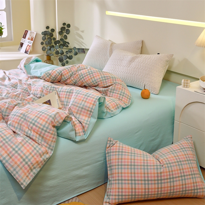 91家纺网 家纺一手货源 找家纺 春皖家纺 2026新款色织AB版水洗棉三件套四件套单品系列（单被套风格一） 翠竹-绿格