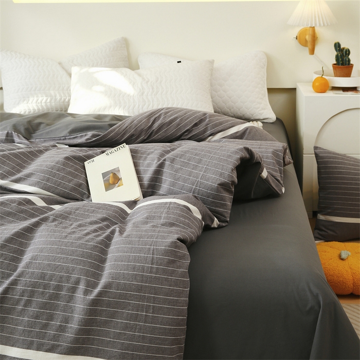 91家纺网 家纺一手货源 找家纺 春皖家纺 2026新款色织AB版水洗棉三件套四件套单品系列（单被套风格一） 素雅-灰条