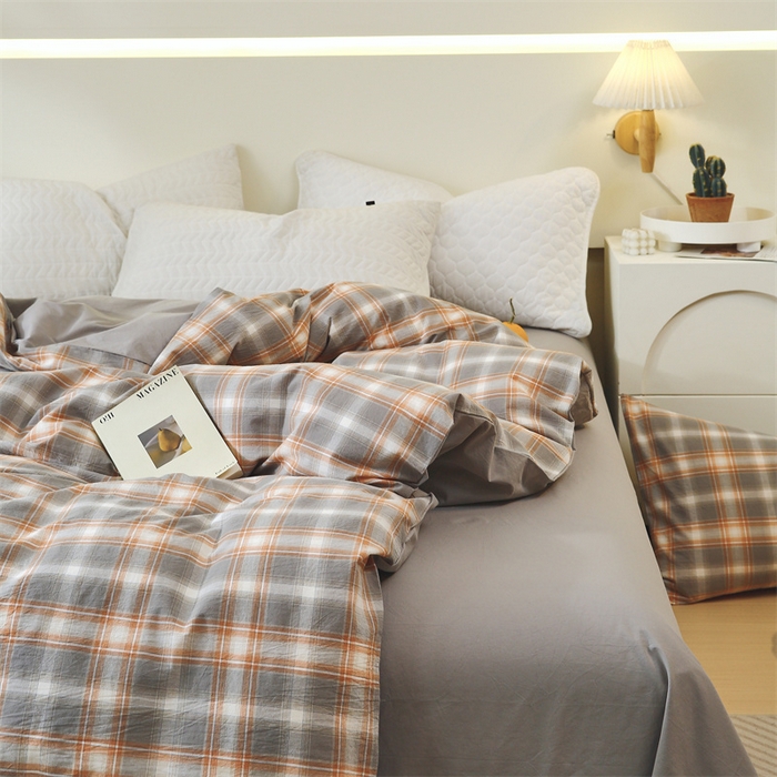 91家纺网 家纺一手货源 找家纺 春皖家纺 2026新款色织AB版水洗棉三件套四件套单品系列（单被套风格一） 栗木-咖格