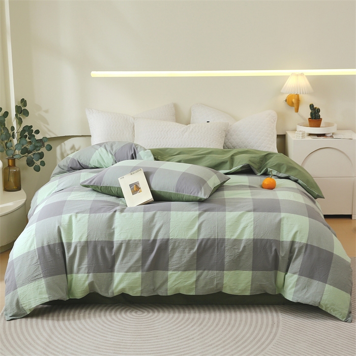 91家纺网 家纺一手货源 找家纺 春皖家纺 2026新款色织AB版水洗棉三件套四件套单品系列（单被套风格一） 素雅-清格