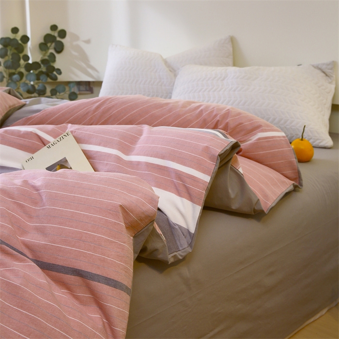 91家纺网 家纺一手货源 找家纺 春皖家纺 2026新款色织AB版水洗棉三件套四件套单品系列（单被套风格一） 素雅-蔻粉
