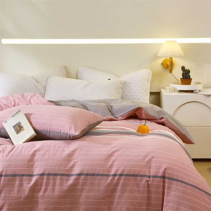 91家纺网 家纺一手货源 找家纺 春皖家纺 2026新款色织AB版水洗棉三件套四件套单品系列（单被套风格一） 素雅-蔻粉