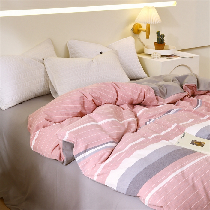 91家纺网 家纺一手货源 找家纺 春皖家纺 2026新款色织AB版水洗棉三件套四件套单品系列（单被套风格一） 素雅-蔻粉