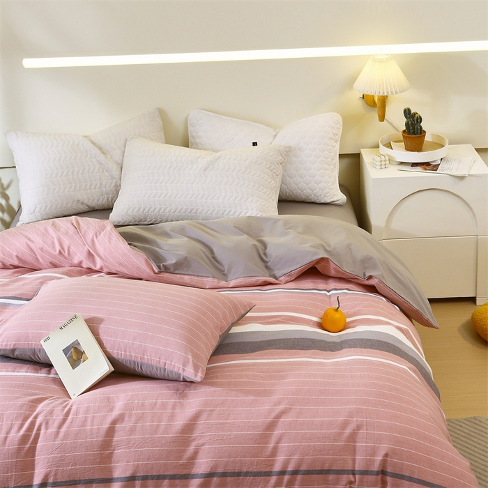 91家纺网 家纺一手货源 找家纺 春皖家纺 2026新款色织AB版水洗棉三件套四件套单品系列（单被套风格一） 素雅-蔻粉