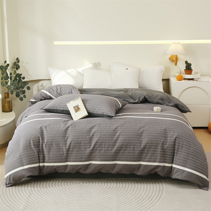 91家纺网 家纺一手货源 找家纺 春皖家纺 2026新款色织AB版水洗棉三件套四件套单品系列（单被套风格一） 素雅-灰条