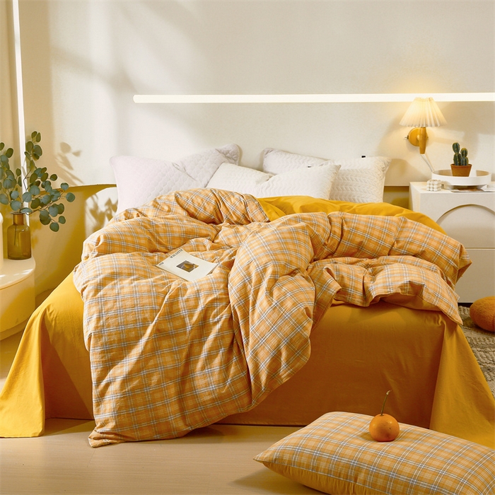 91家纺网 家纺一手货源 找家纺 春皖家纺 2026新款色织AB版水洗棉三件套四件套单品系列（单被套风格一） 素雅-黄条