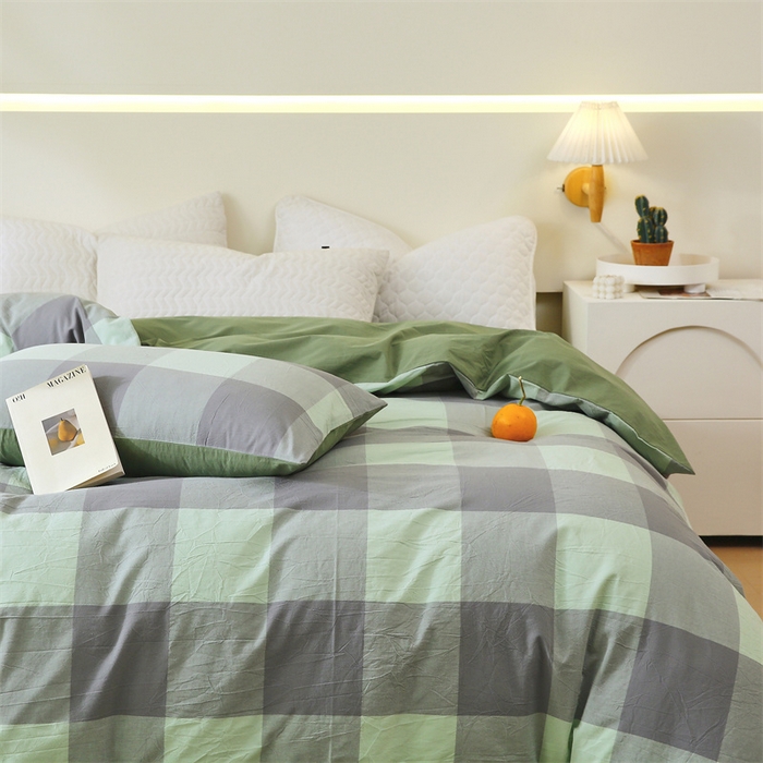 91家纺网 家纺一手货源 找家纺 春皖家纺 2026新款色织AB版水洗棉三件套四件套单品系列（单被套风格一） 素雅-清格