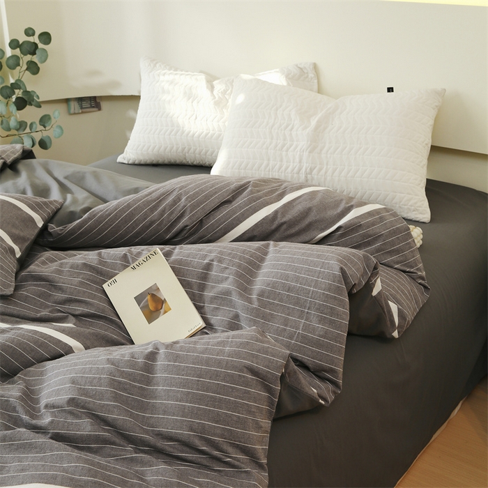 91家纺网 家纺一手货源 找家纺 春皖家纺 2026新款色织AB版水洗棉三件套四件套单品系列（单被套风格一） 素雅-灰条