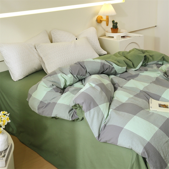 91家纺网 家纺一手货源 找家纺 春皖家纺 2026新款色织AB版水洗棉三件套四件套单品系列（单被套风格一） 素雅-清格