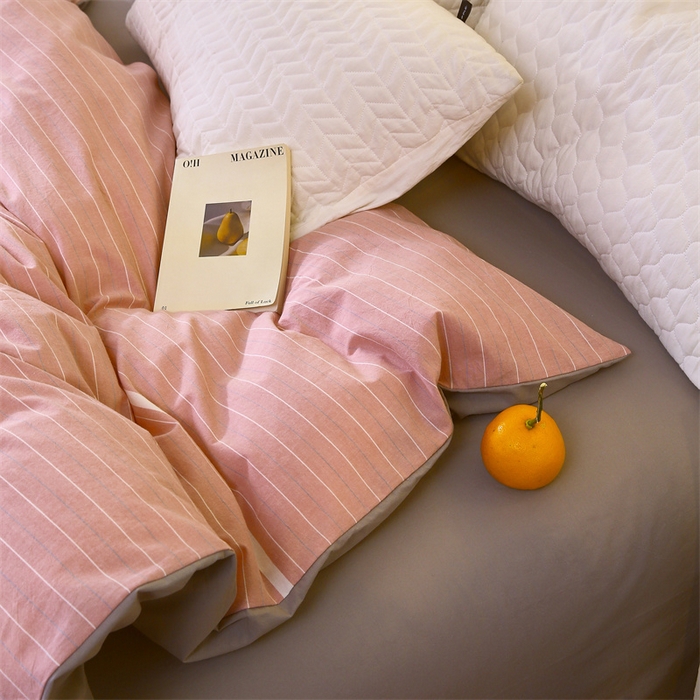 91家纺网 家纺一手货源 找家纺 春皖家纺 2026新款色织AB版水洗棉三件套四件套单品系列（单被套风格一） 素雅-蔻粉