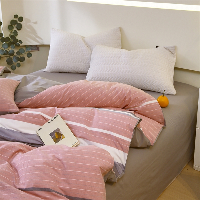 91家纺网 家纺一手货源 找家纺 春皖家纺 2026新款色织AB版水洗棉三件套四件套单品系列（单被套风格一） 素雅-蔻粉