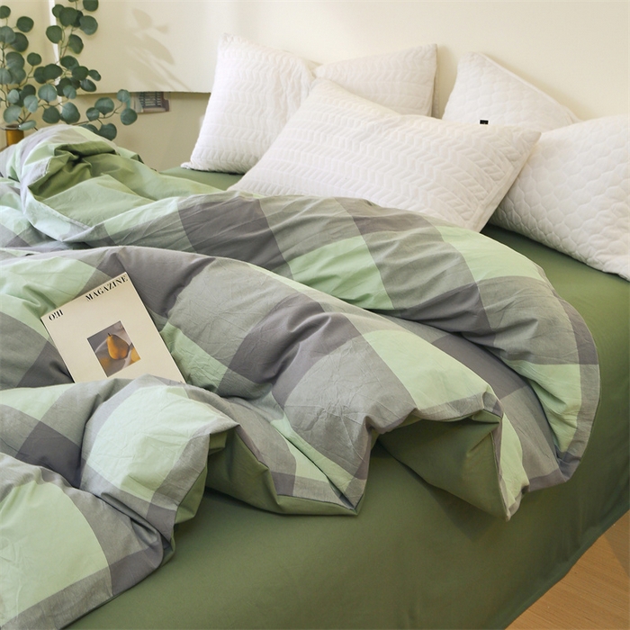 91家纺网 家纺一手货源 找家纺 春皖家纺 2026新款色织AB版水洗棉三件套四件套单品系列（单被套风格一） 素雅-清格