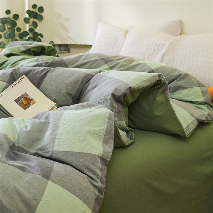 91家纺网 家纺一手货源 找家纺 春皖家纺 2026新款色织AB版水洗棉三件套四件套单品系列（单被套风格一） 素雅-清格