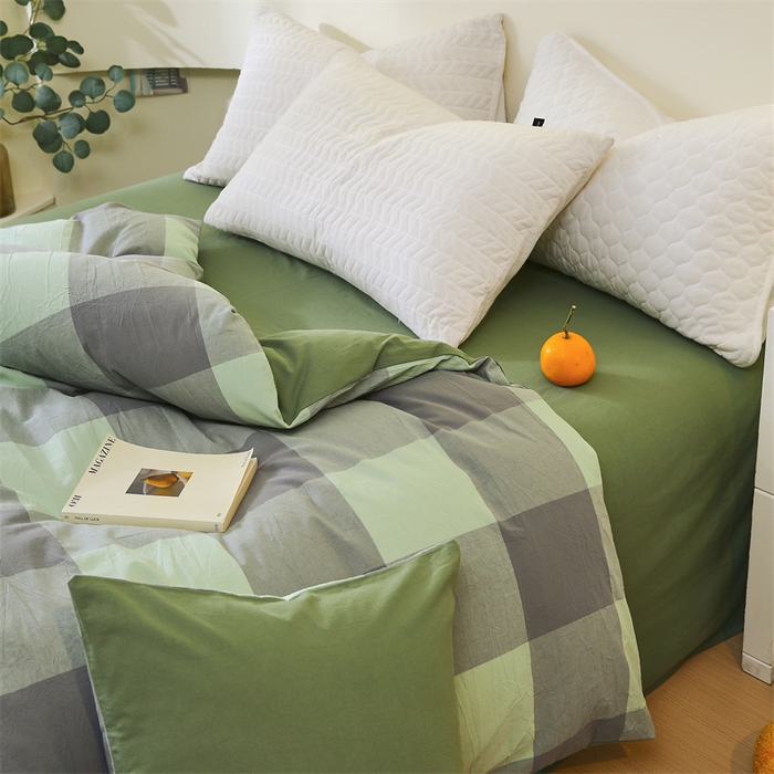 91家纺网 家纺一手货源 找家纺 春皖家纺 2026新款色织AB版水洗棉三件套四件套单品系列（单被套风格一） 素雅-清格