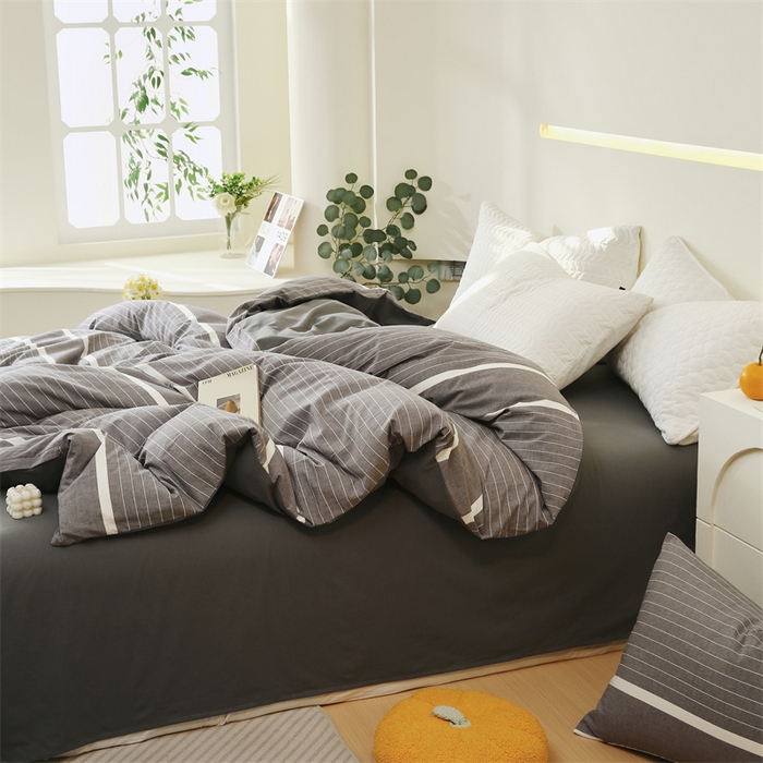 91家纺网 家纺一手货源 找家纺 春皖家纺 2026新款色织AB版水洗棉三件套四件套单品系列（单被套风格一） 素雅-灰条