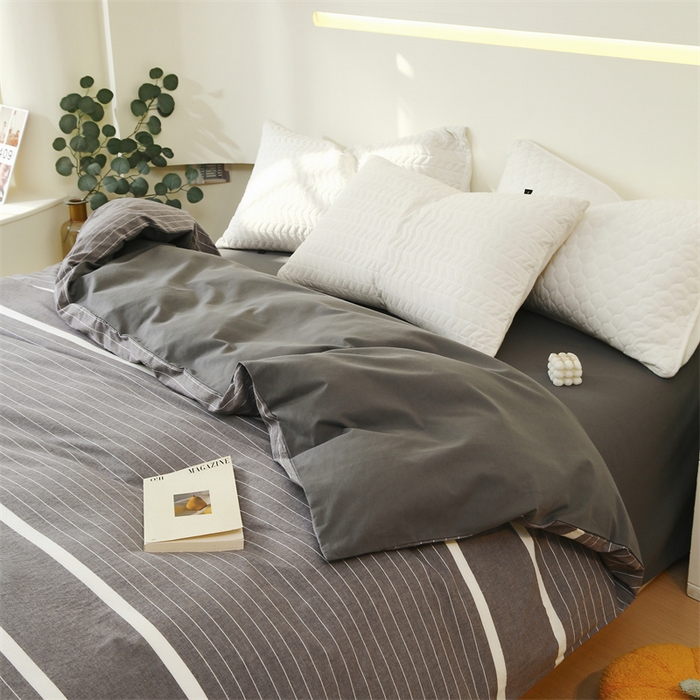 91家纺网 家纺一手货源 找家纺 春皖家纺 2026新款色织AB版水洗棉三件套四件套单品系列（单被套风格一） 素雅-灰条