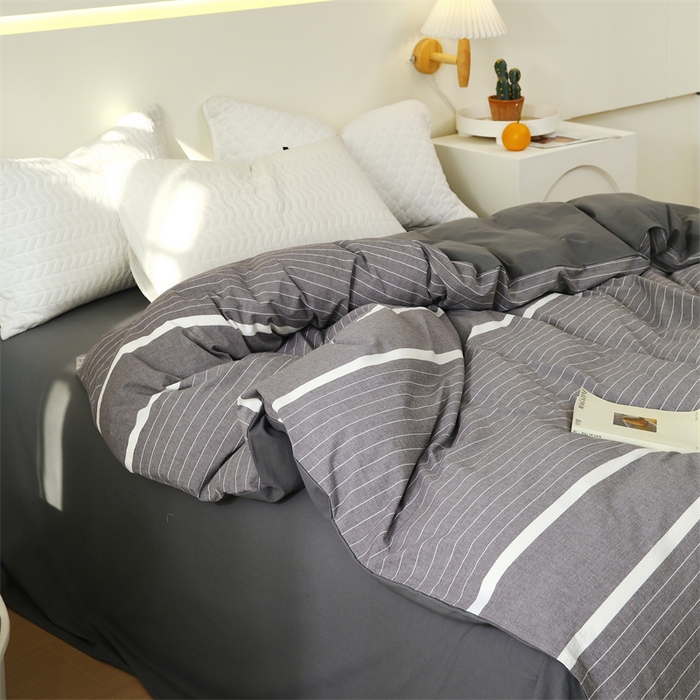 91家纺网 家纺一手货源 找家纺 春皖家纺 2026新款色织AB版水洗棉三件套四件套单品系列（单被套风格一） 素雅-灰条