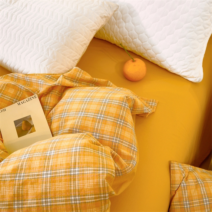 91家纺网 家纺一手货源 找家纺 春皖家纺 2026新款色织AB版水洗棉三件套四件套单品系列（单被套风格一） 素雅-黄条