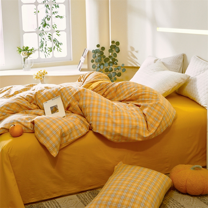 91家纺网 家纺一手货源 找家纺 春皖家纺 2026新款色织AB版水洗棉三件套四件套单品系列（单被套风格一） 素雅-黄条