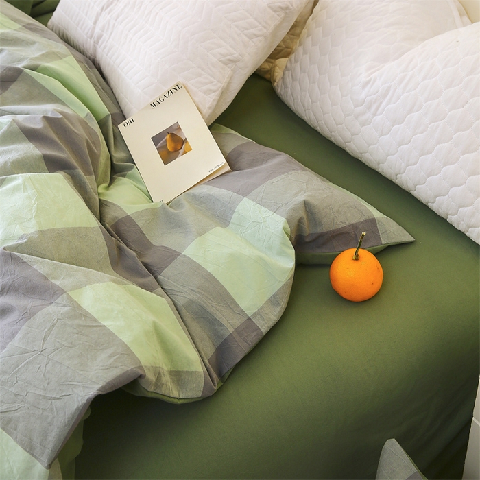 91家纺网 家纺一手货源 找家纺 春皖家纺 2026新款色织AB版水洗棉三件套四件套单品系列（单被套风格一） 素雅-清格