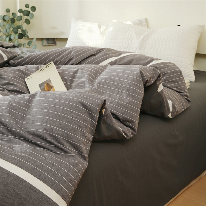 91家纺网 家纺一手货源 找家纺 春皖家纺 2026新款色织AB版水洗棉三件套四件套单品系列（单被套风格一） 素雅-灰条