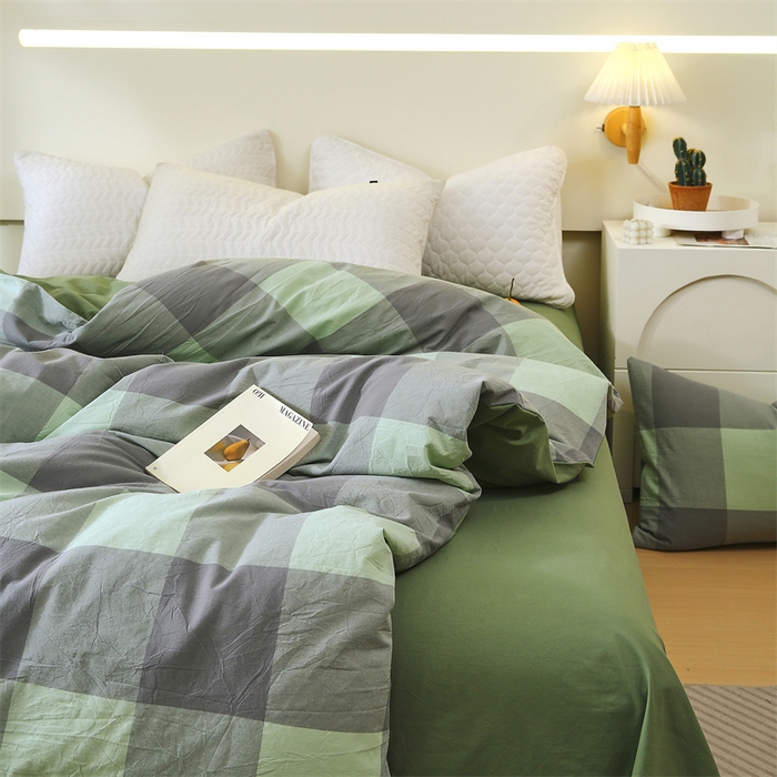 91家纺网 家纺一手货源 找家纺 春皖家纺 2026新款色织AB版水洗棉三件套四件套单品系列（单被套风格一） 素雅-清格