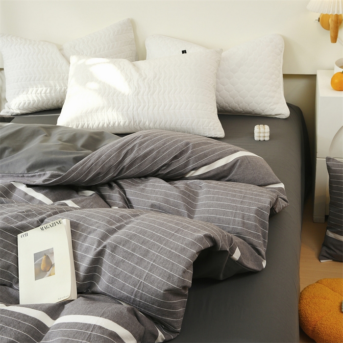 91家纺网 家纺一手货源 找家纺 春皖家纺 2026新款色织AB版水洗棉三件套四件套单品系列（单被套风格一） 素雅-灰条