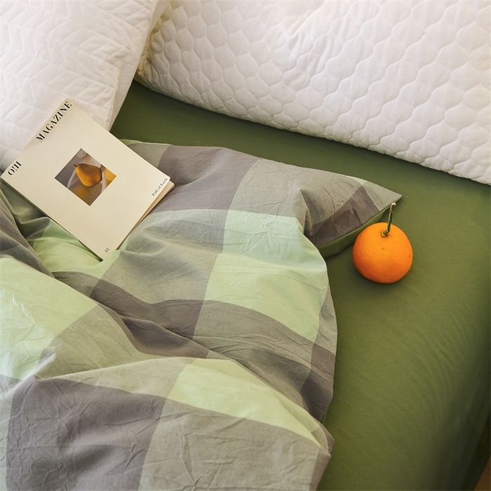 91家纺网 家纺一手货源 找家纺 春皖家纺 2026新款色织AB版水洗棉三件套四件套单品系列（单被套风格一） 素雅-清格