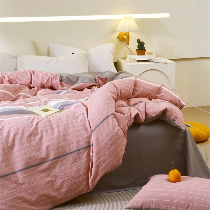 91家纺网 家纺一手货源 找家纺 春皖家纺 2026新款色织AB版水洗棉三件套四件套单品系列（单被套风格一） 素雅-蔻粉