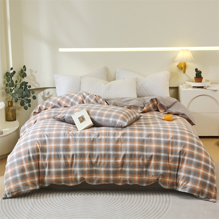 91家纺网 家纺一手货源 找家纺 春皖家纺 2026新款色织AB版水洗棉三件套四件套单品系列（单被套风格一） 栗木-咖格