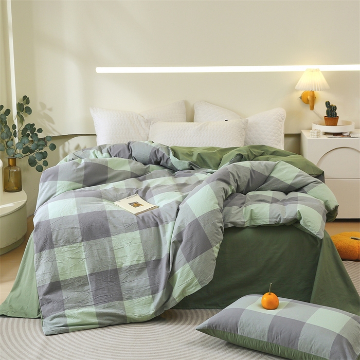 91家纺网 家纺一手货源 找家纺 春皖家纺 2026新款色织AB版水洗棉三件套四件套单品系列（单被套风格一） 素雅-清格