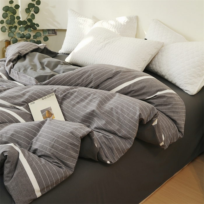 91家纺网 家纺一手货源 找家纺 春皖家纺 2026新款色织AB版水洗棉三件套四件套单品系列（单被套风格一） 素雅-灰条