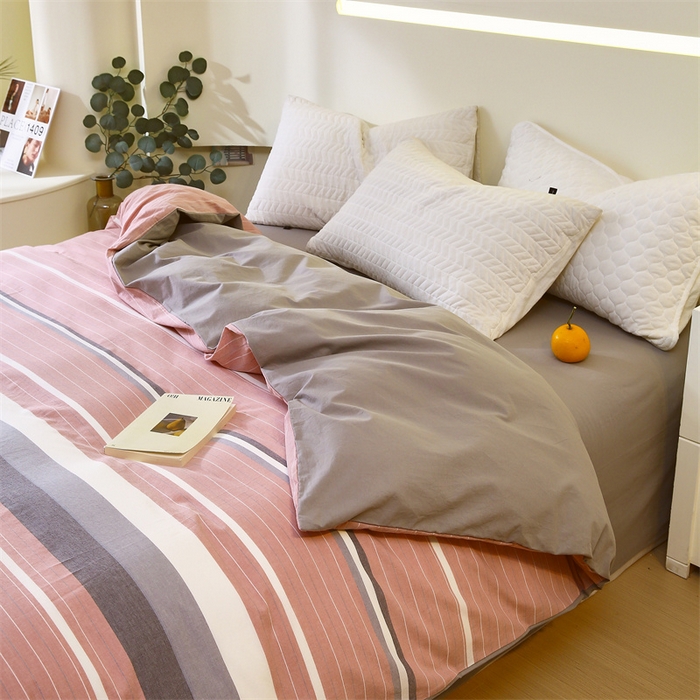 91家纺网 家纺一手货源 找家纺 春皖家纺 2026新款色织AB版水洗棉三件套四件套单品系列（单被套风格一） 素雅-蔻粉