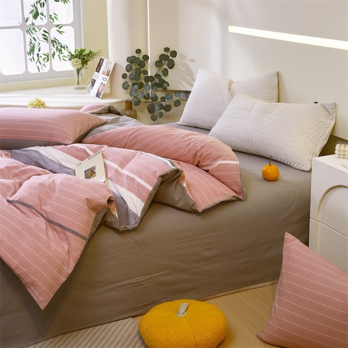 91家纺网 家纺一手货源 找家纺 春皖家纺 2026新款色织AB版水洗棉三件套四件套单品系列（单被套风格一） 素雅-蔻粉