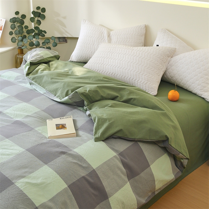 91家纺网 家纺一手货源 找家纺 春皖家纺 2026新款色织AB版水洗棉三件套四件套单品系列（单被套风格一） 素雅-清格