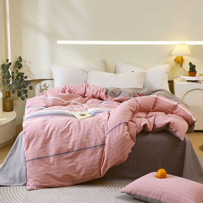 91家纺网 家纺一手货源 找家纺 春皖家纺 2026新款色织AB版水洗棉三件套四件套单品系列（单被套风格一） 素雅-蔻粉