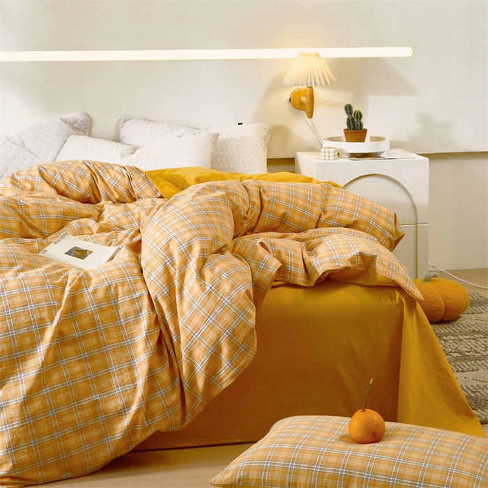 91家纺网 家纺一手货源 找家纺 春皖家纺 2026新款色织AB版水洗棉三件套四件套单品系列（单被套风格一） 素雅-黄条