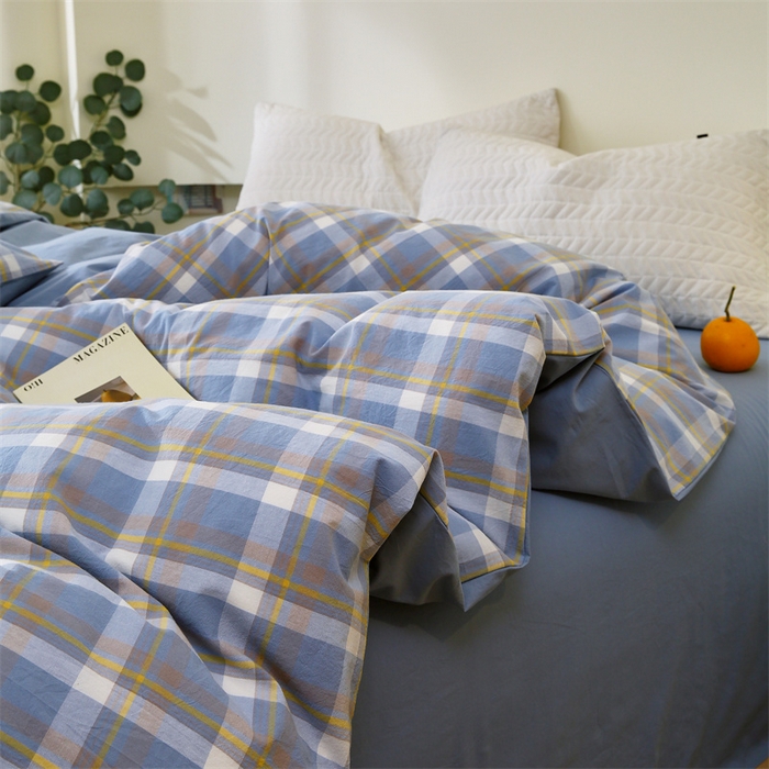 91家纺网 家纺一手货源 找家纺 春皖家纺 2026新款色织AB版水洗棉三件套四件套单品系列（单被套风格一） 素雅-蓝格