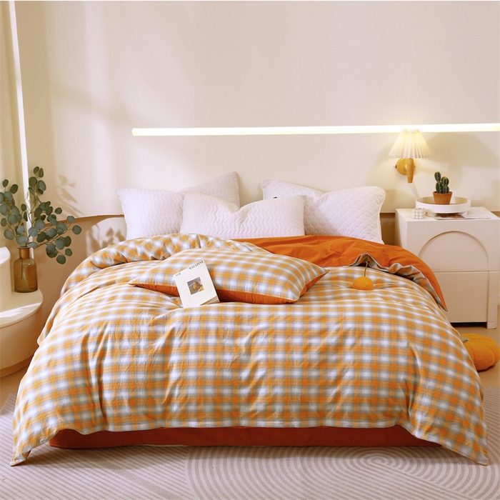 91家纺网 家纺一手货源 找家纺 春皖家纺 2026新款色织AB版水洗棉三件套四件套单品系列（单被套风格一） 素雅-沐夏